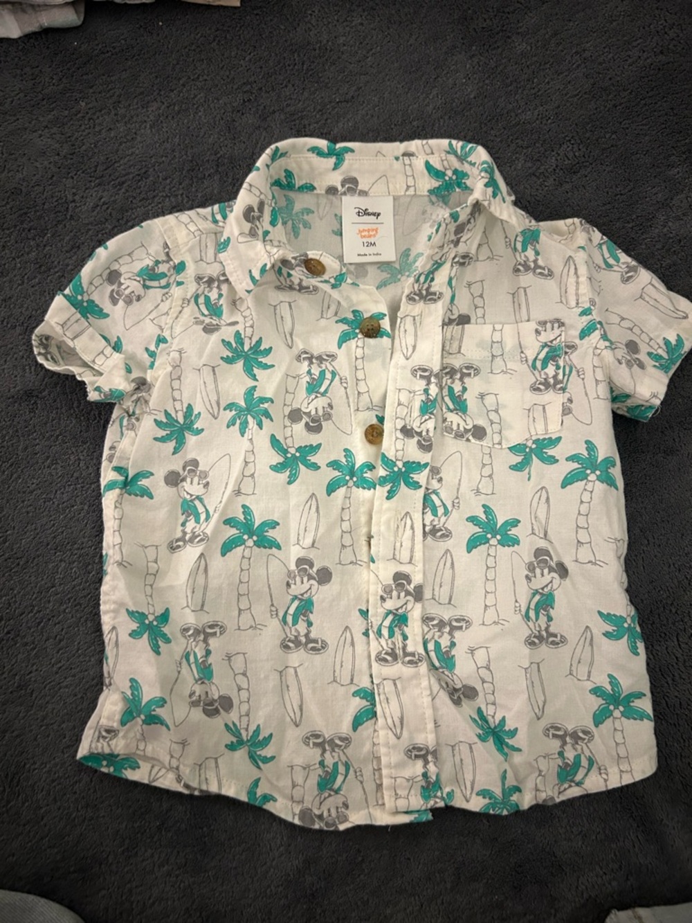 Disney Mickey Mouse Tropical Button-Down Shirt - Teal & White